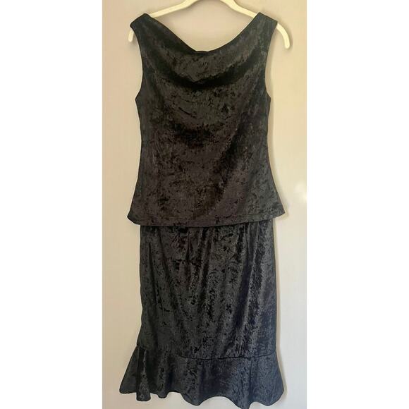 The Limited Black Velvet Draped Neckline Top & Midi Pull-on Skirt w/Ruffle Set - Picture 2 of 7